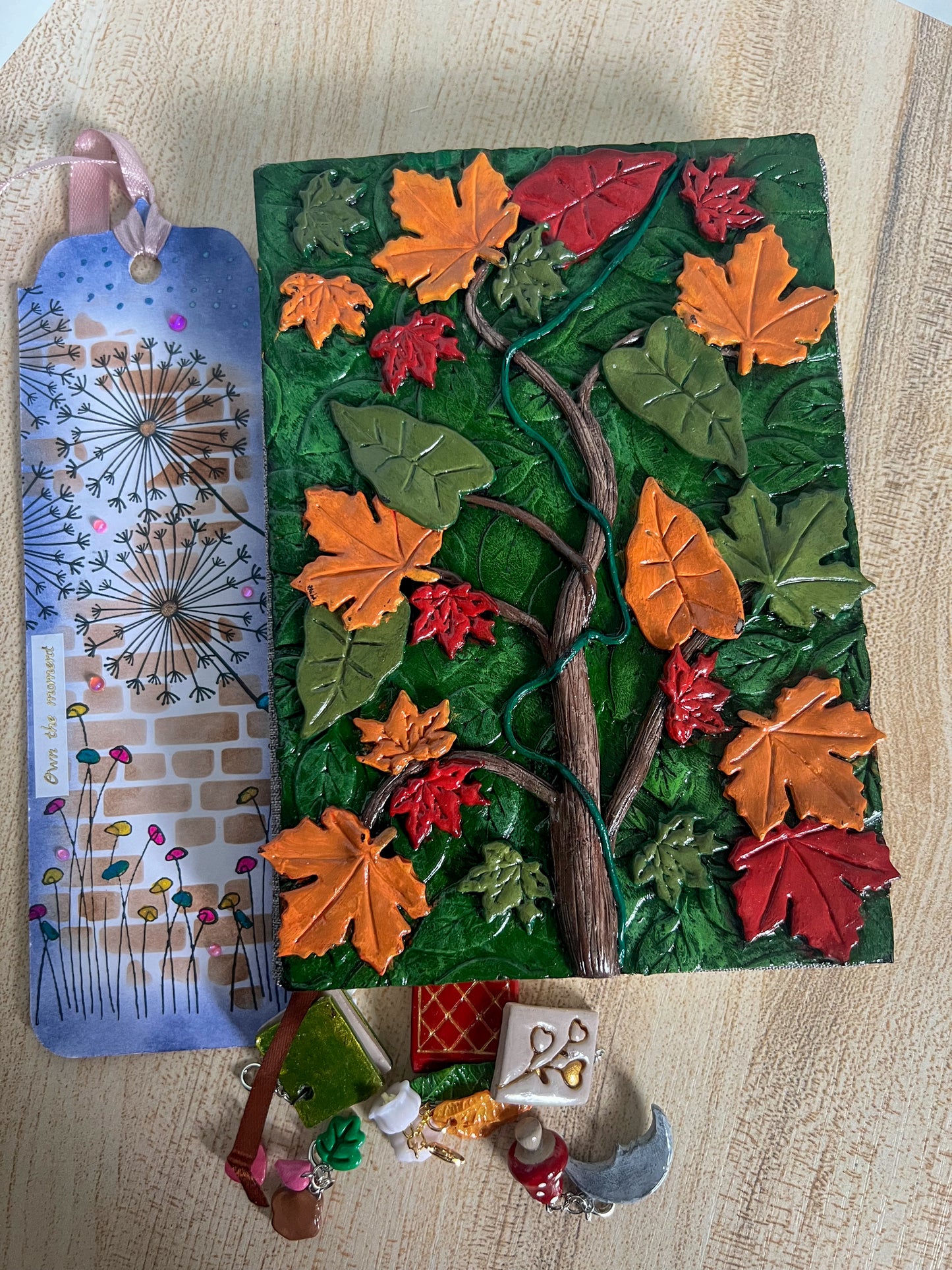 Autumn Forest Book Cover, Journal & Bookmark Bundle with Mystery Charm