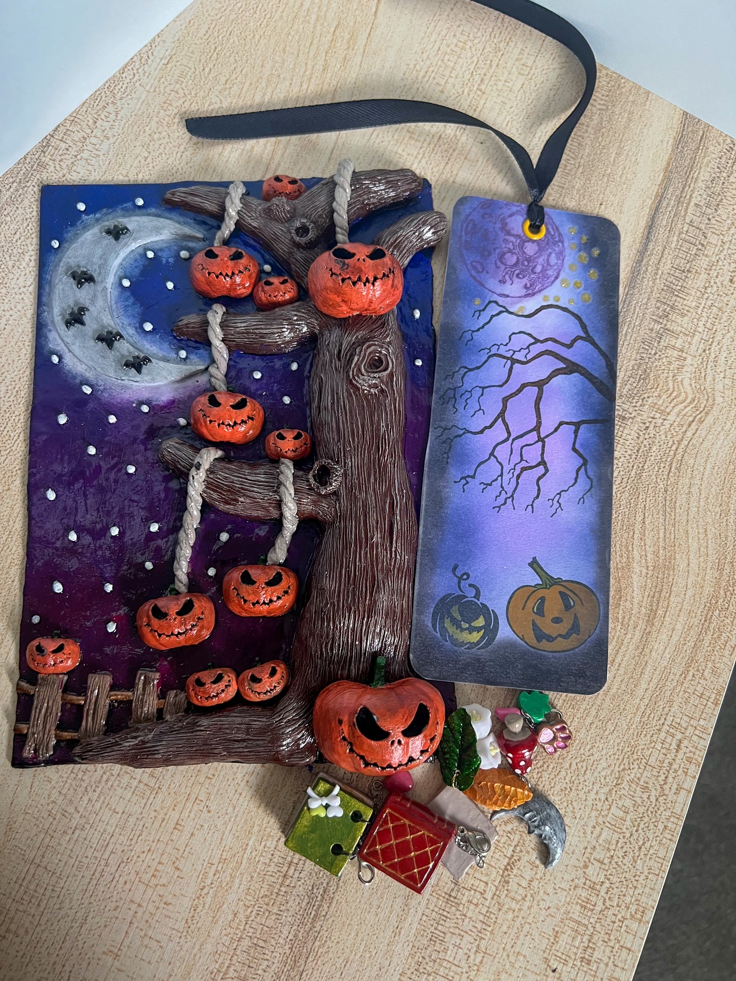 Spooky Halloween Tree Book Cover & Bookmark Bundle with Mystery Charm