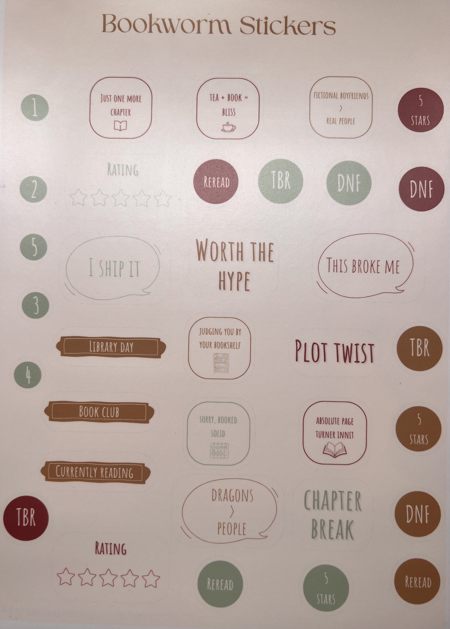 Bookworm Stickers - Printable Digital Download