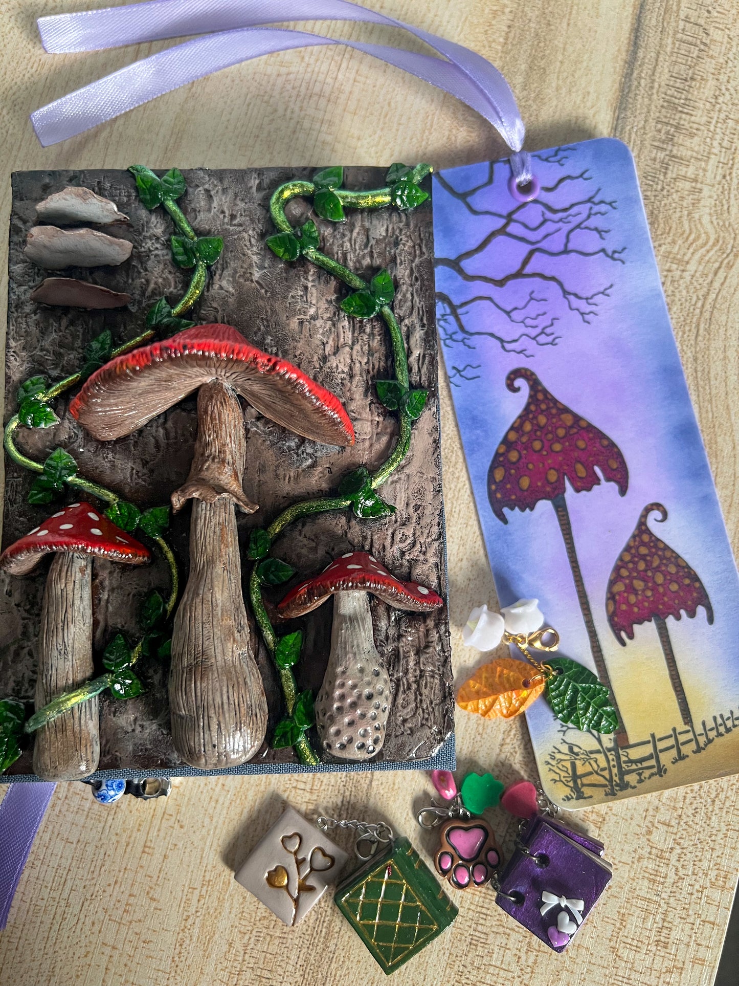 Enchanted Mushroom Forest Book Cover & Dot Grid Journal Bundle with Mystery Charm
