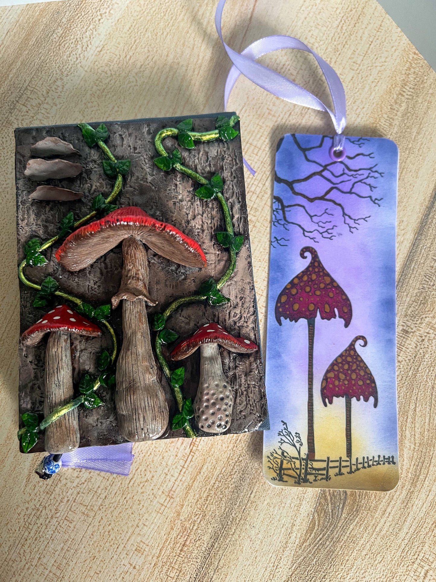 Enchanted Mushroom Forest Book Cover & Dot Grid Journal Bundle with Mystery Charm