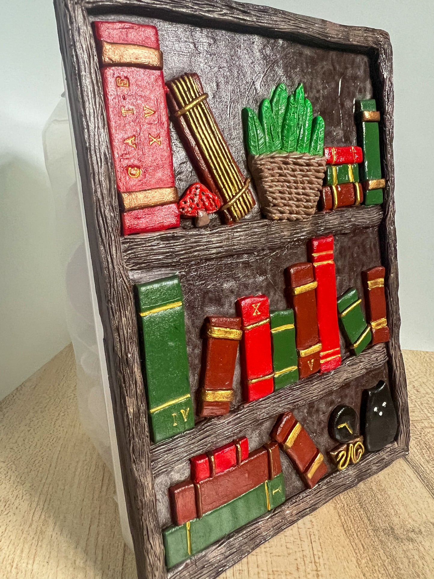 Library Hand Sculpted Book Cover & Bookmark Bundle with Mystery Charm