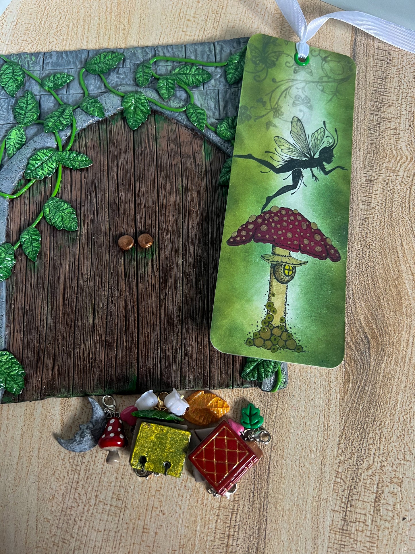Enchanted Forest Door Book Cover & Bookmark Bundle with Mystery Charm