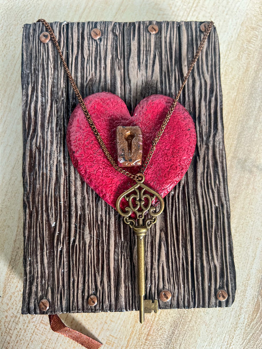 Vintage Heart & Key Book Cover & Mixed Journal Bundle with Mystery Charm
