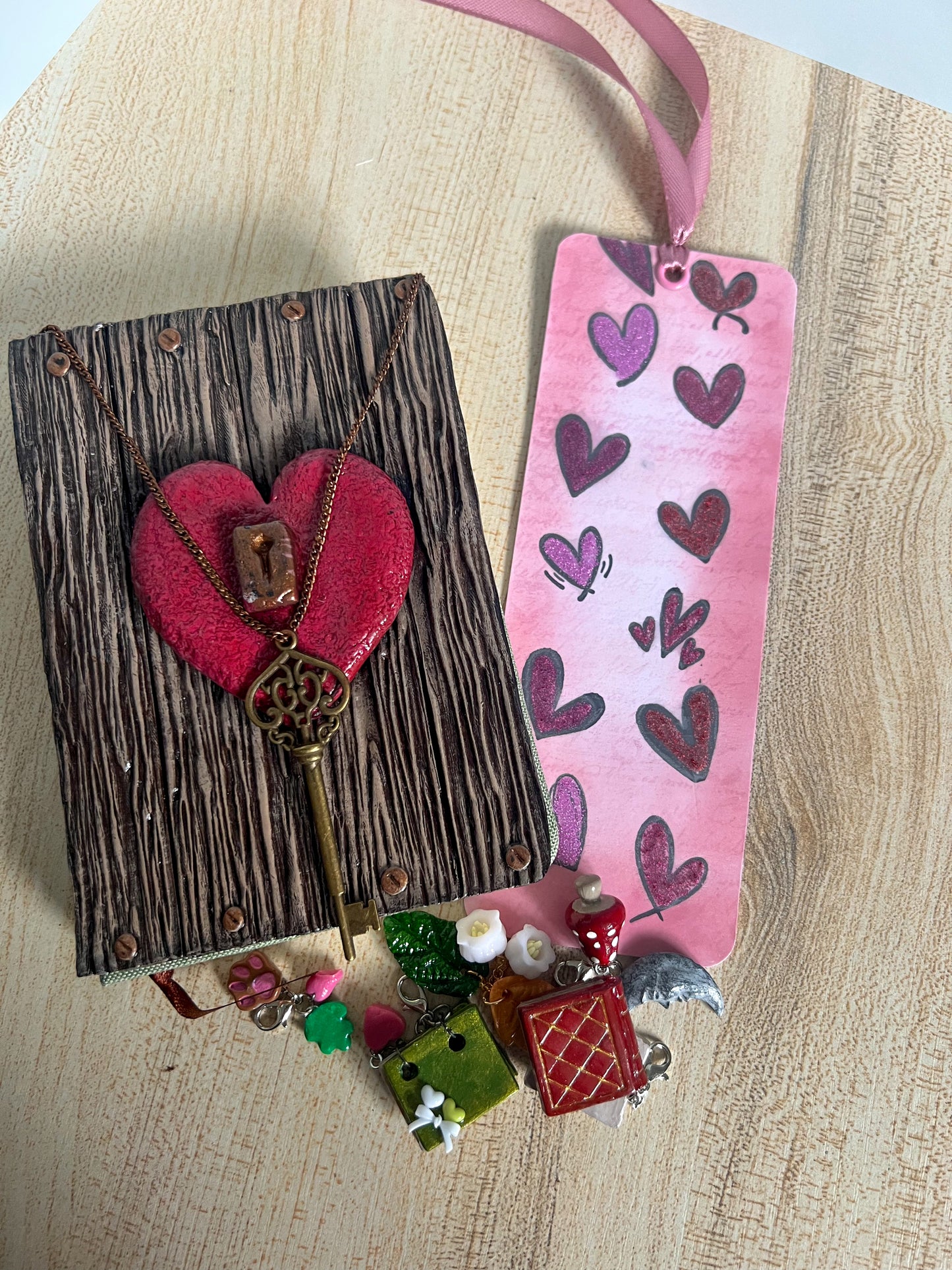 Vintage Heart & Key Book Cover & Mixed Journal Bundle with Mystery Charm