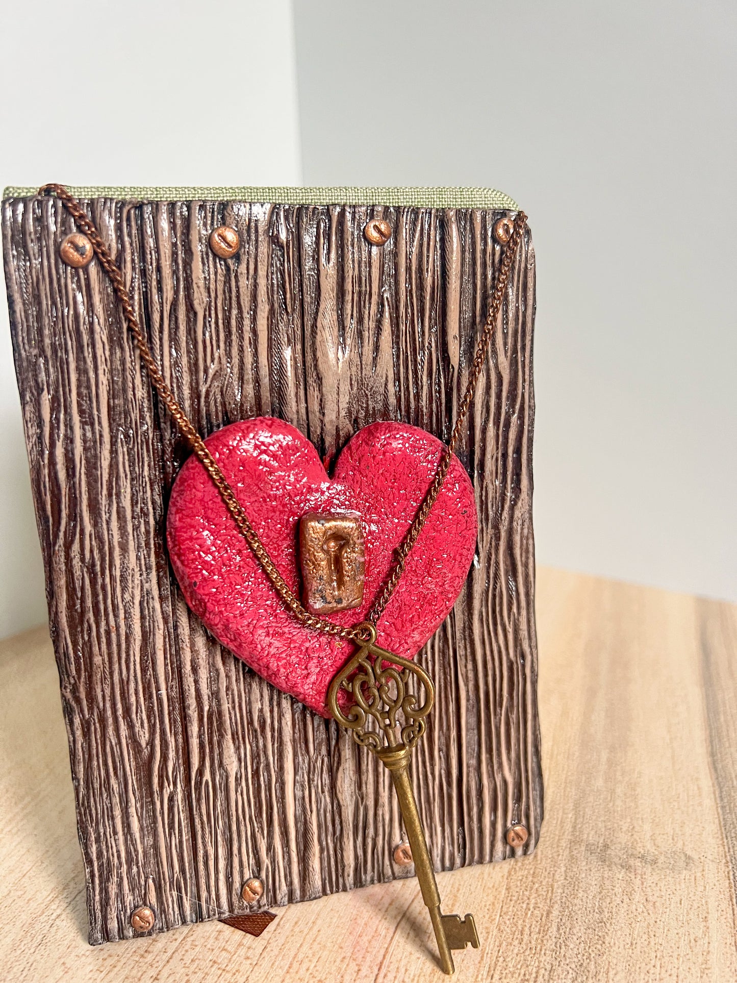 Vintage Heart & Key Book Cover & Mixed Journal Bundle with Mystery Charm