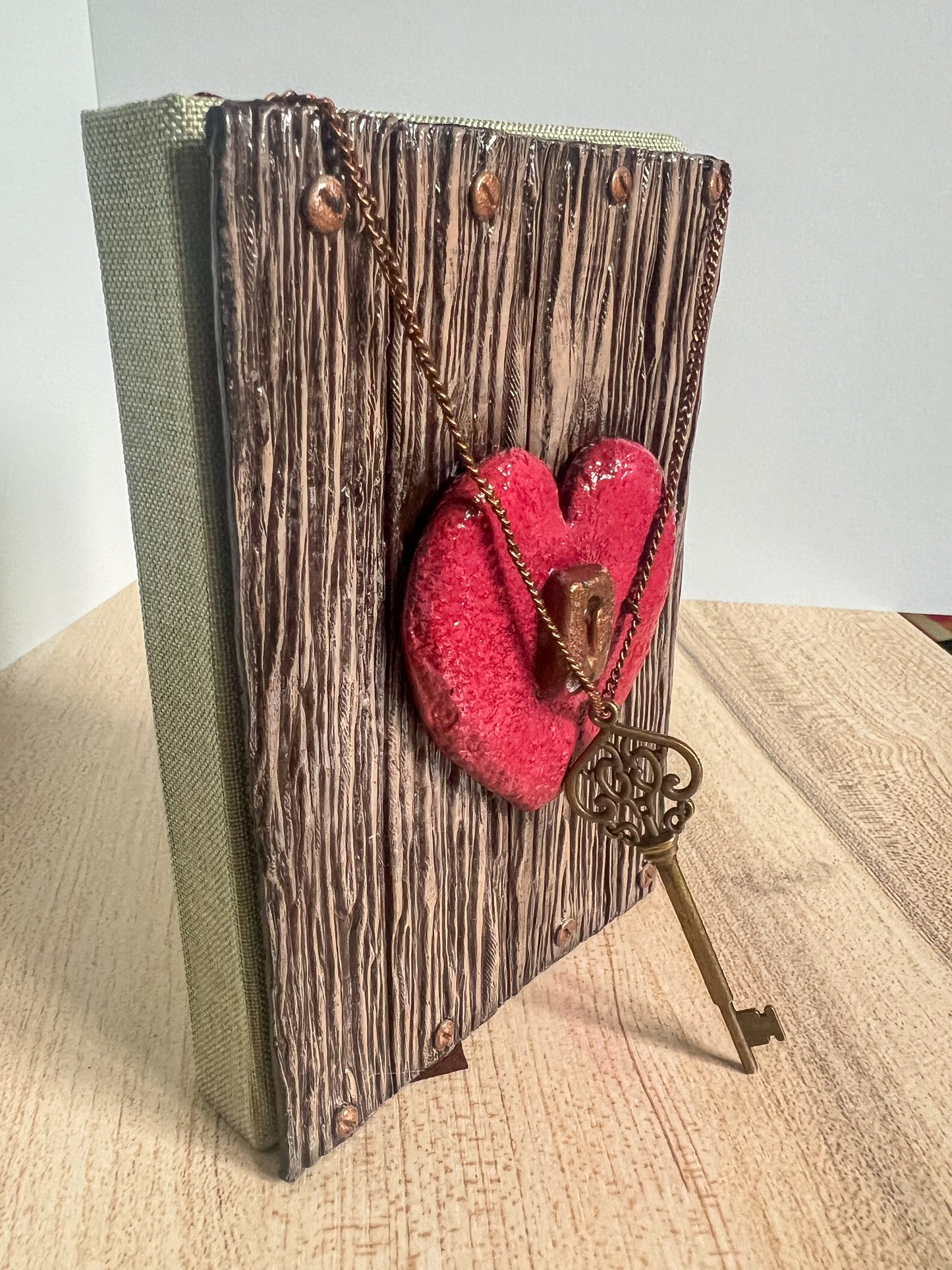 Vintage Heart & Key Book Cover & Mixed Journal Bundle with Mystery Charm
