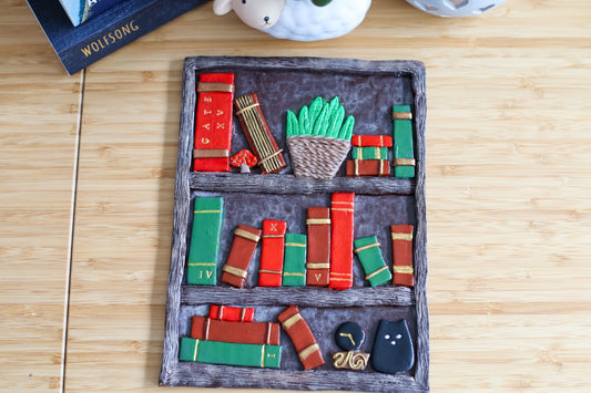 Library Hand Sculpted Book Cover & Bookmark Bundle with Mystery Charm