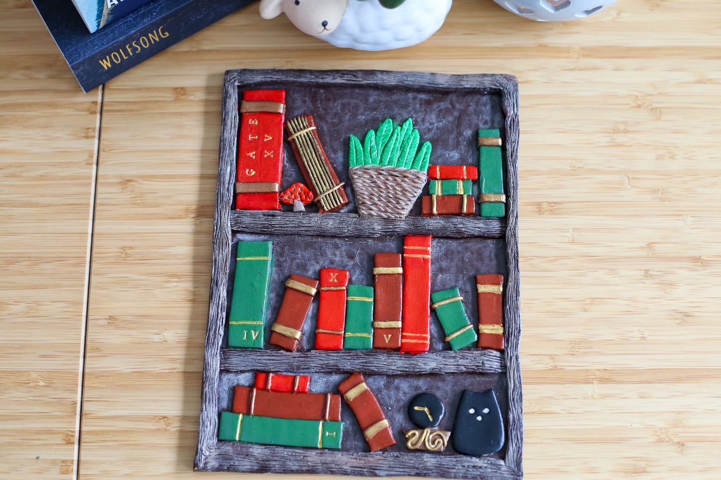 Library Hand Sculpted Book Cover & Bookmark Bundle with Mystery Charm