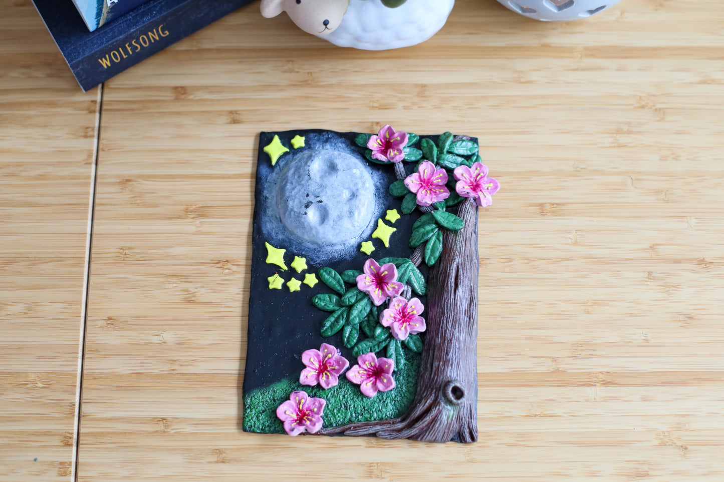 Moonlit Cherry Blossom Book Cover & Dot Grid Journal Bundle with Mystery Charm