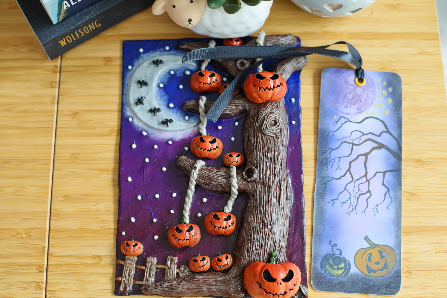 Spooky Halloween Tree Book Cover & Bookmark Bundle with Mystery Charm
