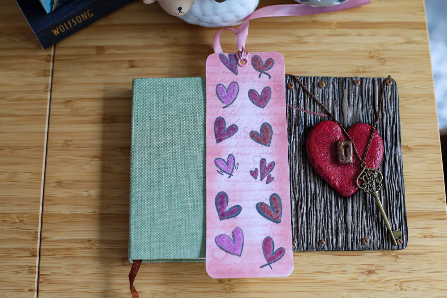 Vintage Heart & Key Book Cover & Mixed Journal Bundle with Mystery Charm