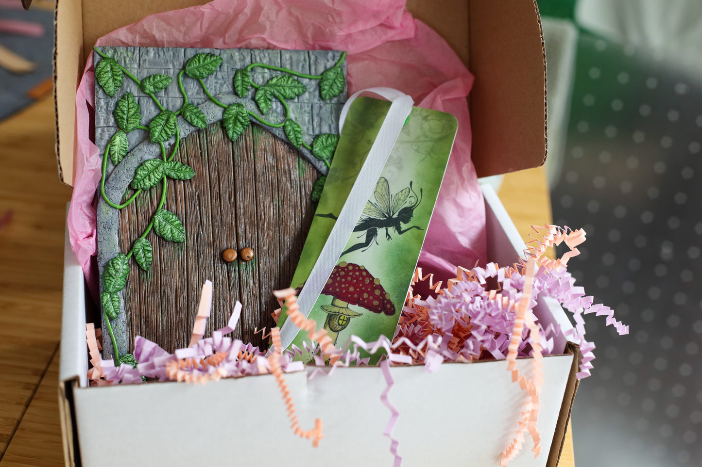 Enchanted Forest Door Book Cover & Bookmark Bundle with Mystery Charm