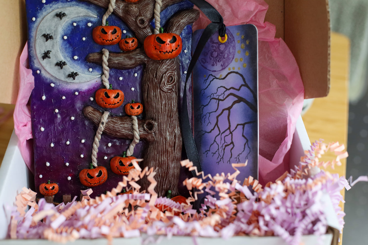 Spooky Halloween Tree Book Cover & Bookmark Bundle with Mystery Charm