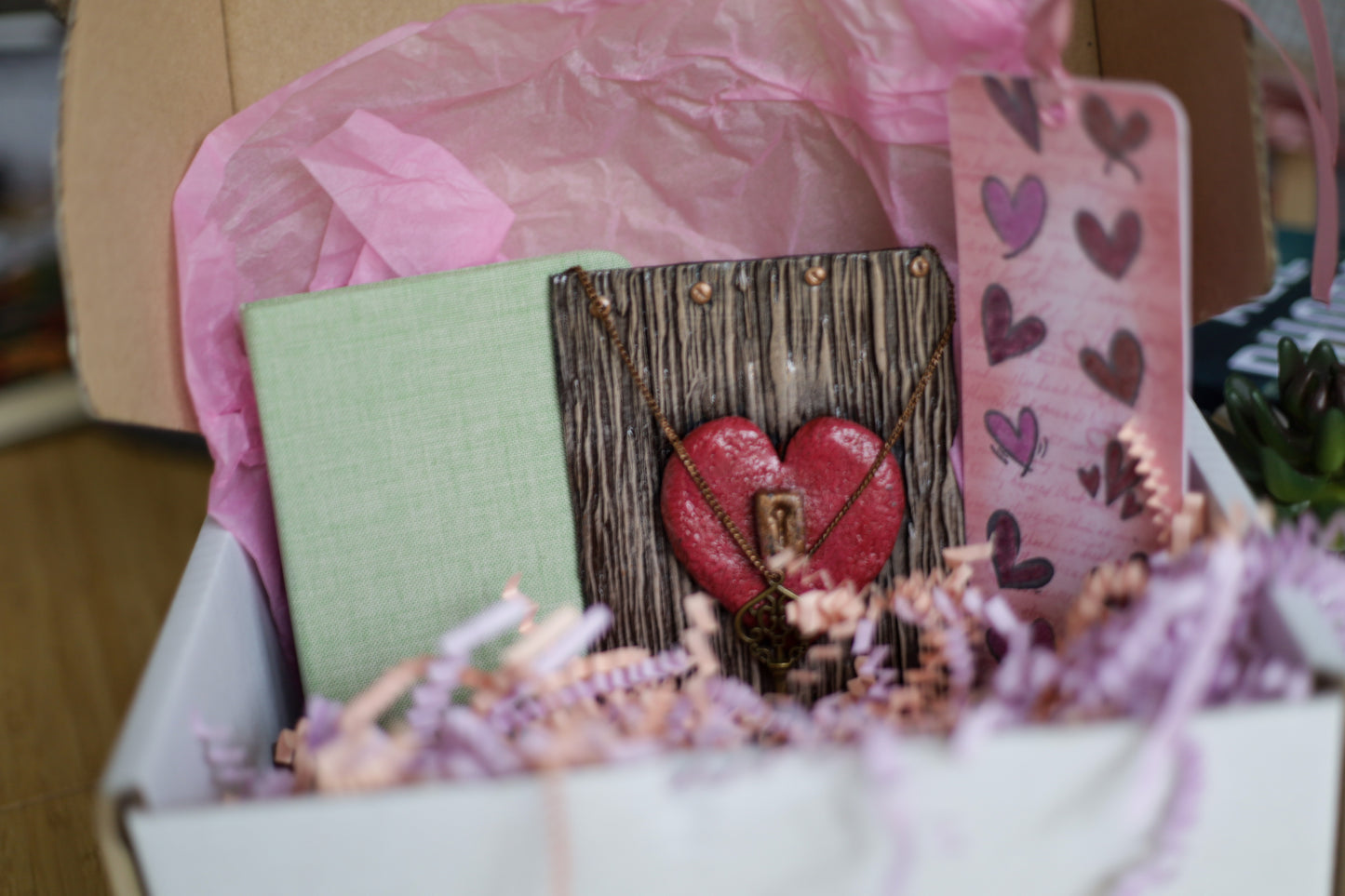 Vintage Heart & Key Book Cover & Mixed Journal Bundle with Mystery Charm