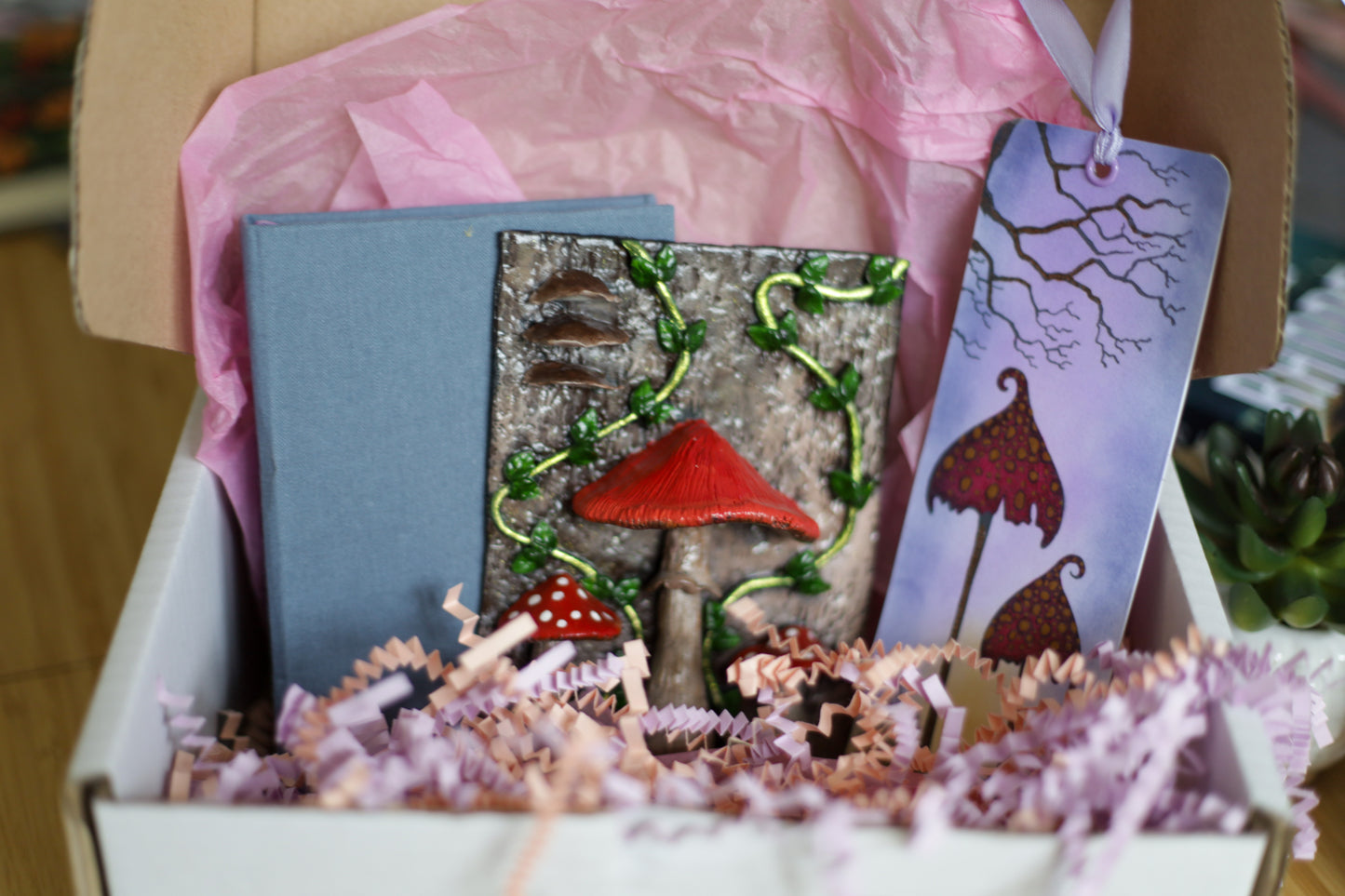 Enchanted Mushroom Forest Book Cover & Dot Grid Journal Bundle with Mystery Charm