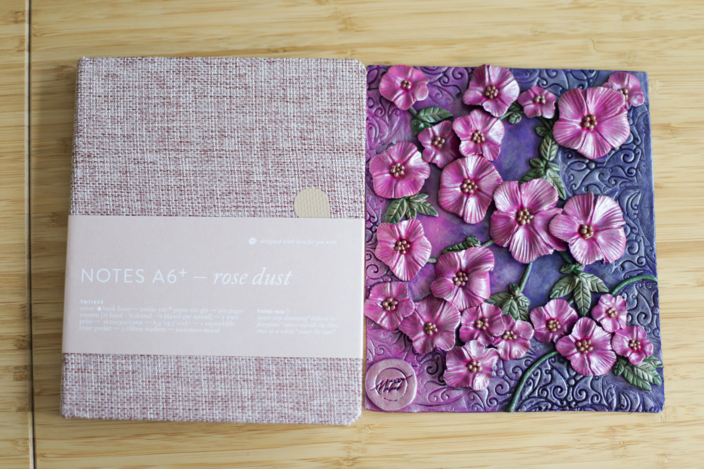 Pink Floral Polymer Clay Journal Cover A6 Bundle | Handmade Gift for Her