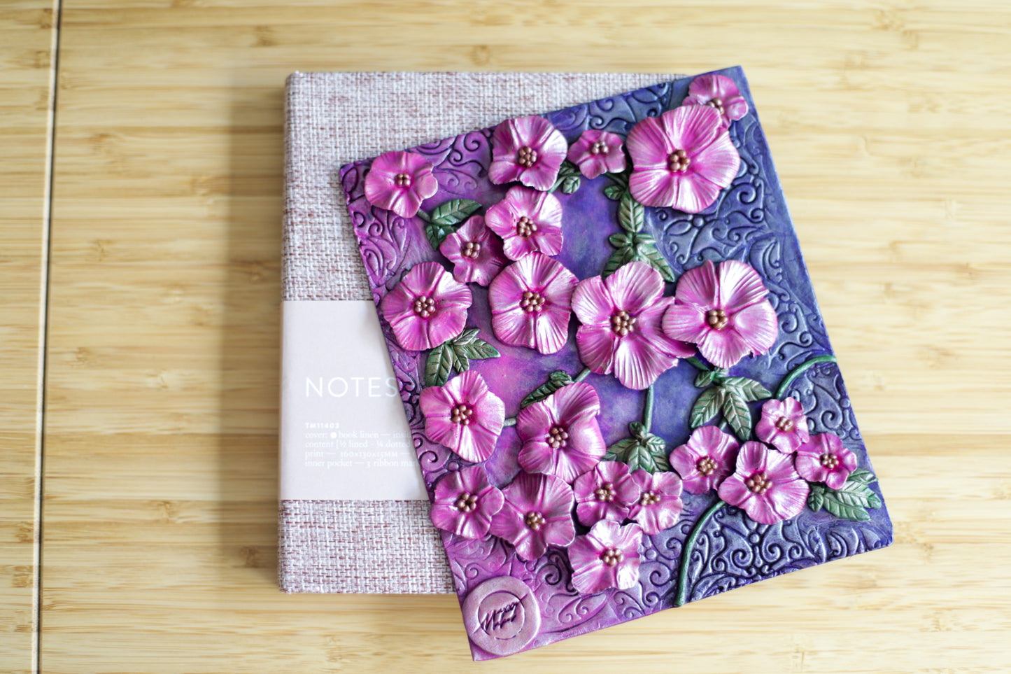 Pink Floral Polymer Clay Journal Cover A6 Bundle | Handmade Gift for Her