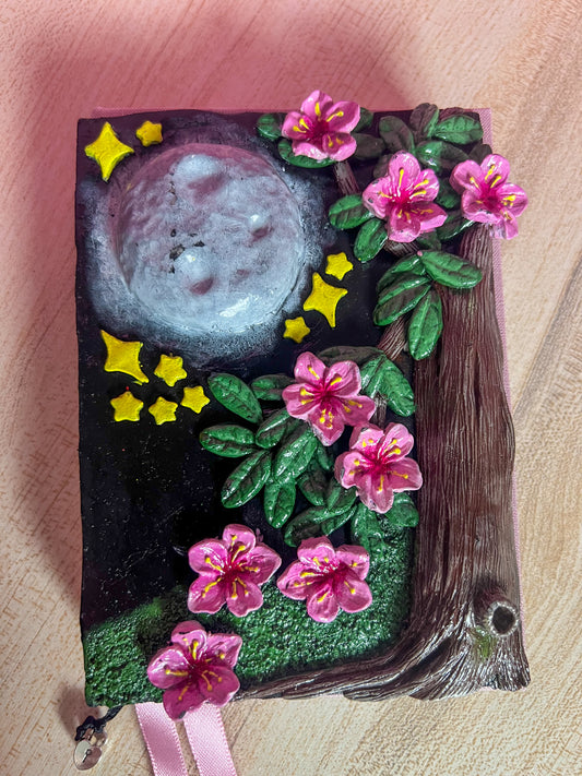 Moonlit Cherry Blossom Book Cover & Dot Grid Journal Bundle with Mystery Charm
