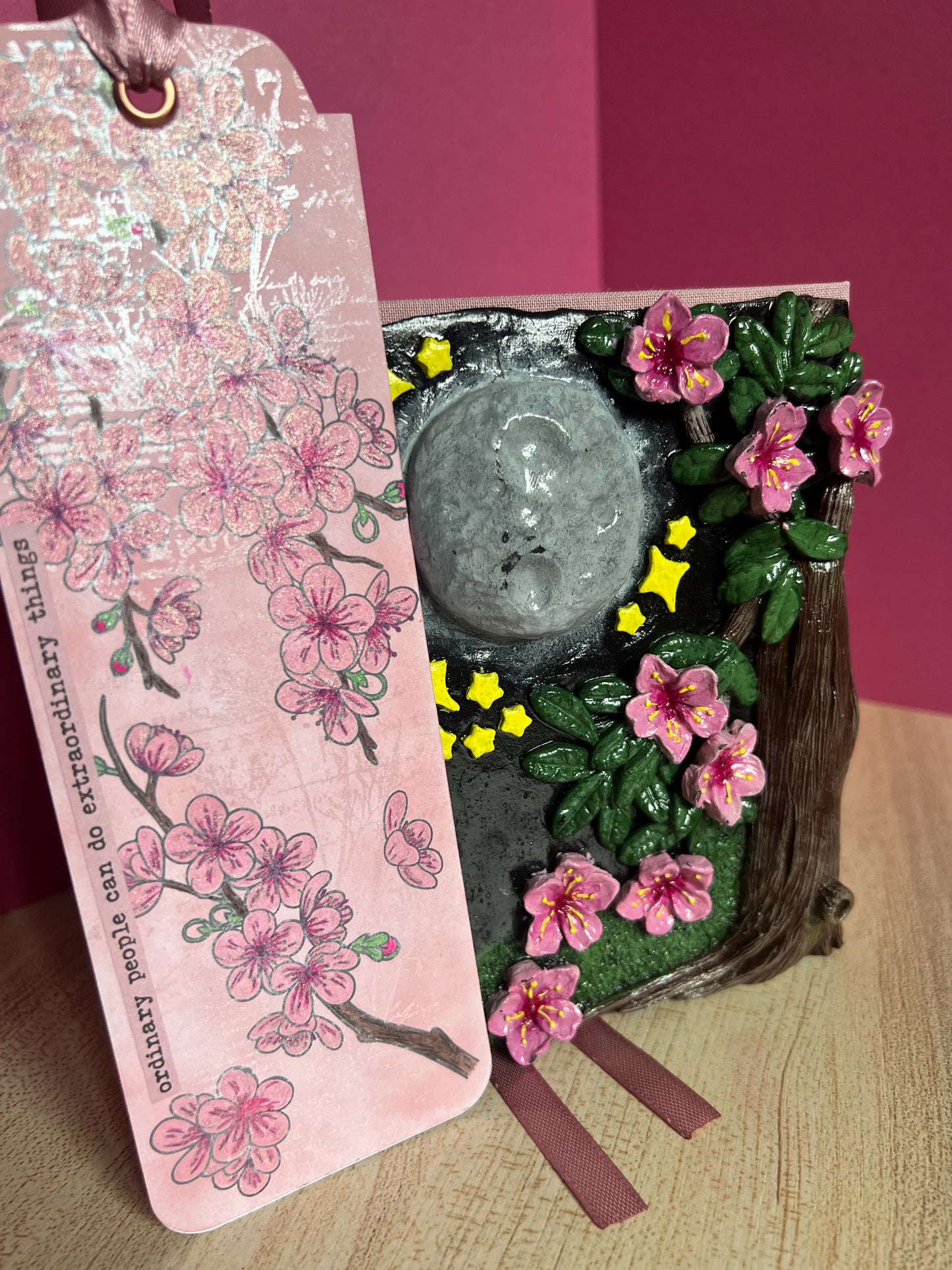 Moonlit Cherry Blossom Book Cover & Dot Grid Journal Bundle with Mystery Charm