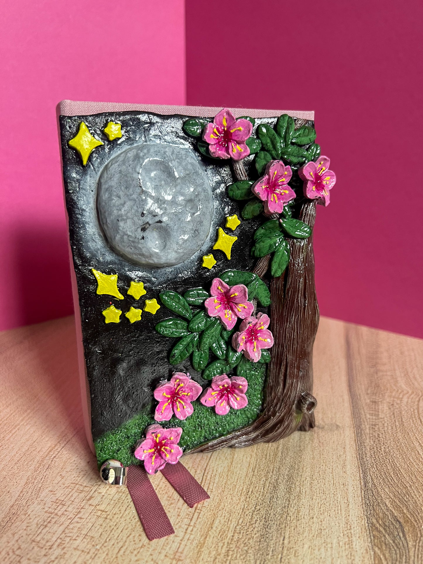 Moonlit Cherry Blossom Book Cover & Dot Grid Journal Bundle with Mystery Charm