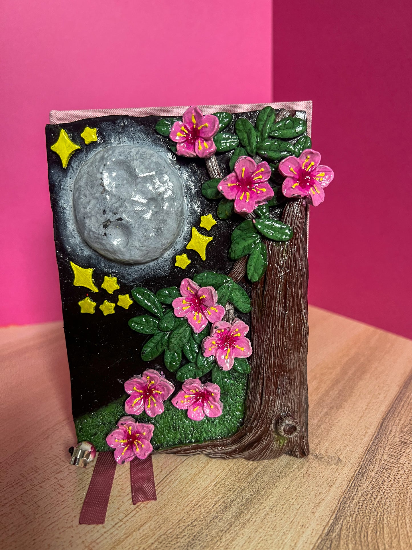 Moonlit Cherry Blossom Book Cover & Dot Grid Journal Bundle with Mystery Charm