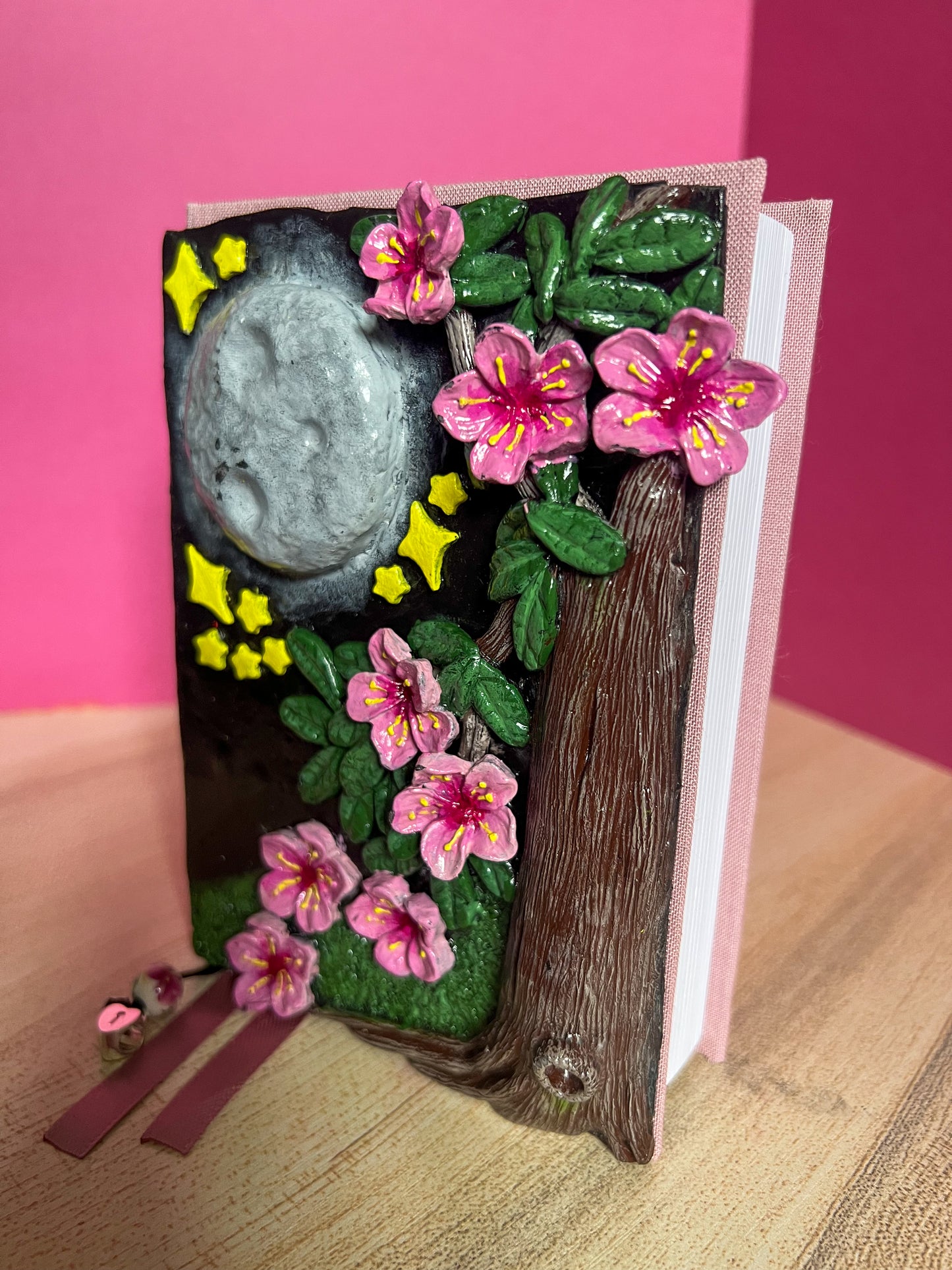 Moonlit Cherry Blossom Book Cover & Dot Grid Journal Bundle with Mystery Charm