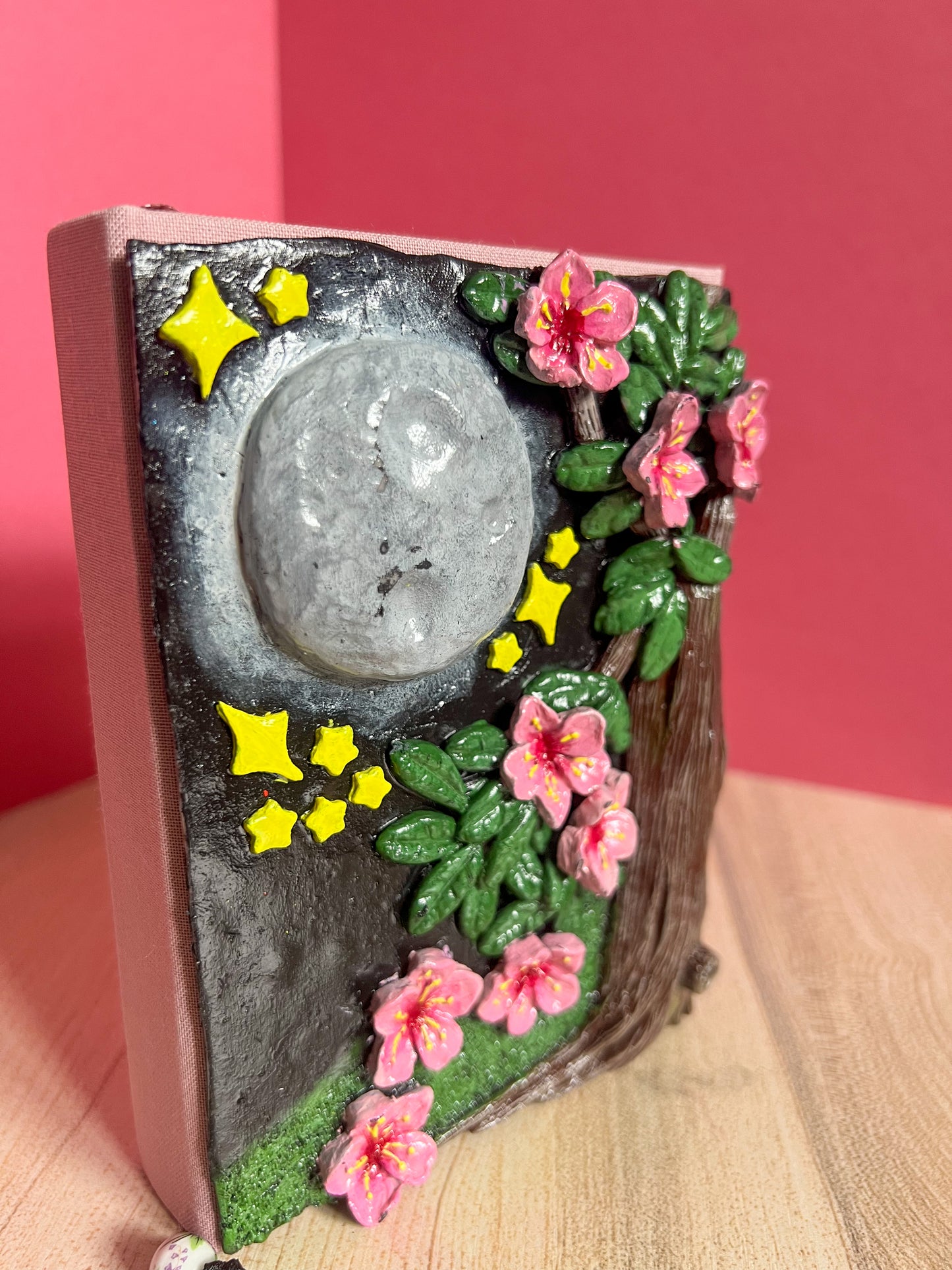 Moonlit Cherry Blossom Book Cover & Dot Grid Journal Bundle with Mystery Charm